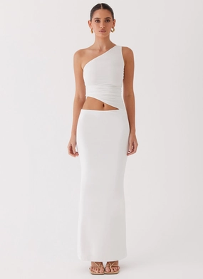 Seranella One Shoulder Maxi Dress - White Holiday Wear Minimalist-Trend
