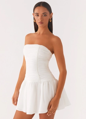 Balloon-Sleeve Meadow Dreams Mini Dress - White