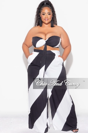 Final Sale Plus Size 2pc Bra Top and Pants Set Black and White Design Print Comfort Flex