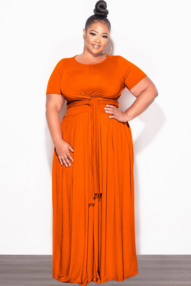 Final Sale Size 2pc Tie Top Maxi Skirt Set in Rust Essential Layer WrinkleResistantMaterial