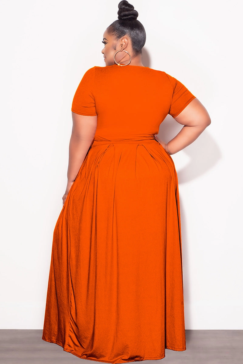 Final Sale Size 2pc Tie Top Maxi Skirt Set in Rust AntiSlipGrip