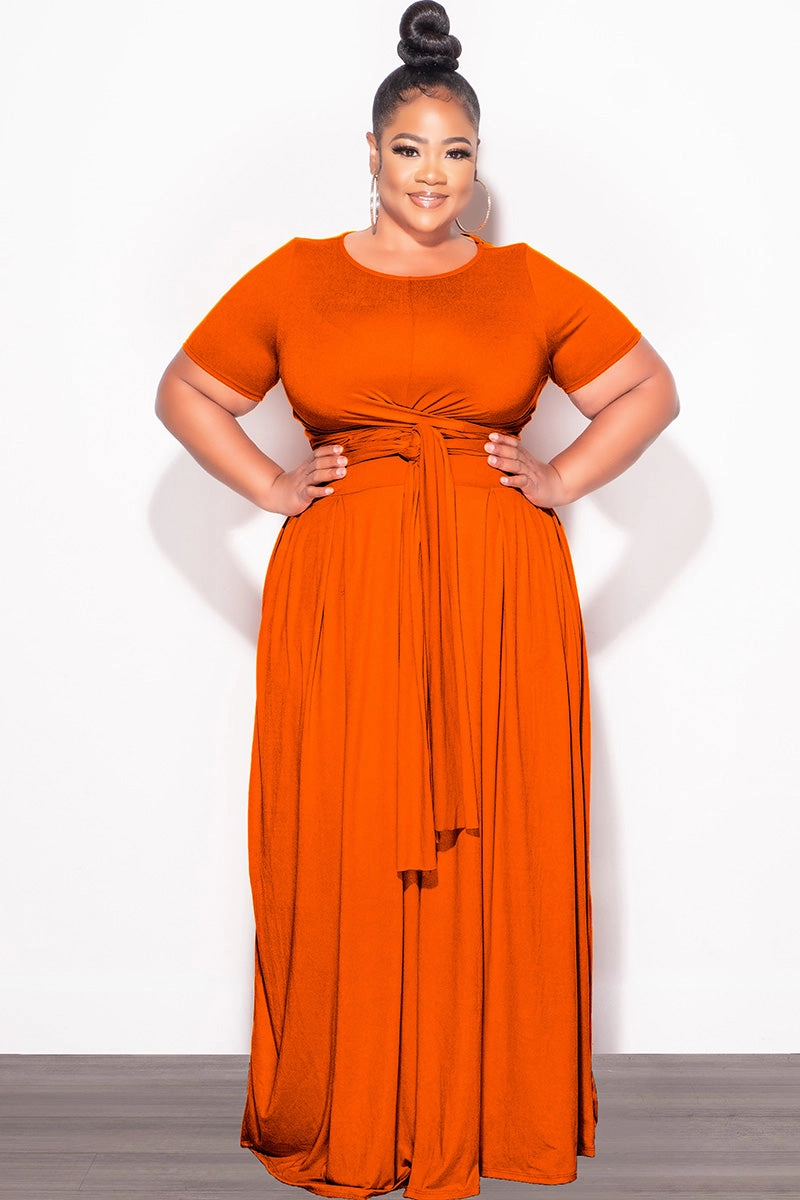 Tough Flex Final Sale Size 2pc Tie Top Maxi Skirt Set in Rust