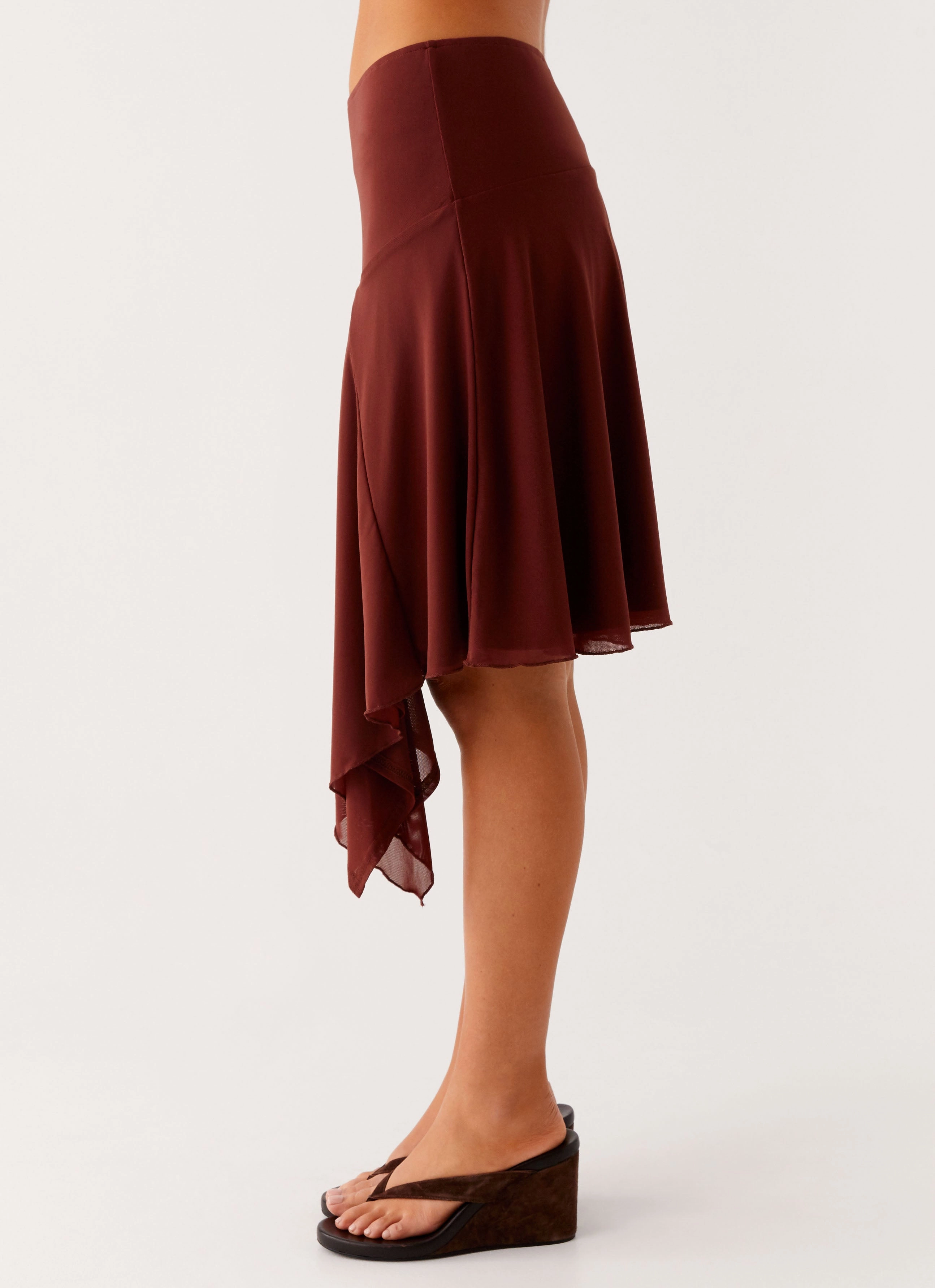 Stretch Material Wrinkle Resistant Mirage Midi Skirt - Chocolate