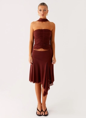Soft Brushed Lining Mirage Midi Skirt - Chocolate