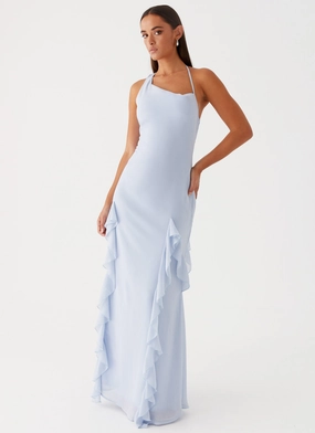 Sammie Maxi Dress - Blue Comfortable office piece Halter-Neck