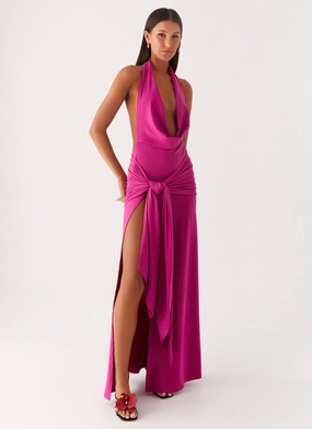 Jewel-Tone Rowan Ray Cowl Maxi Dress - Fuchsia