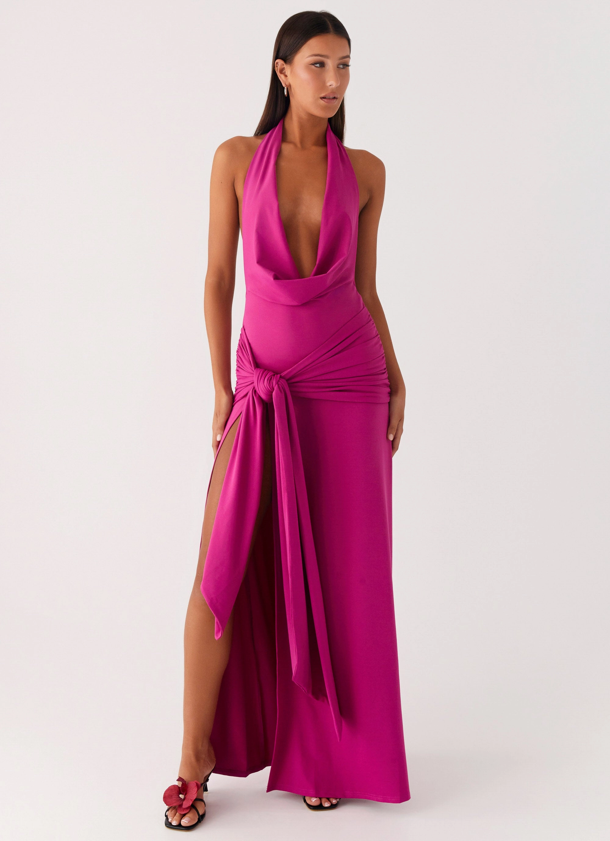 Soft cotton dress Rowan Ray Cowl Maxi Dress - Fuchsia