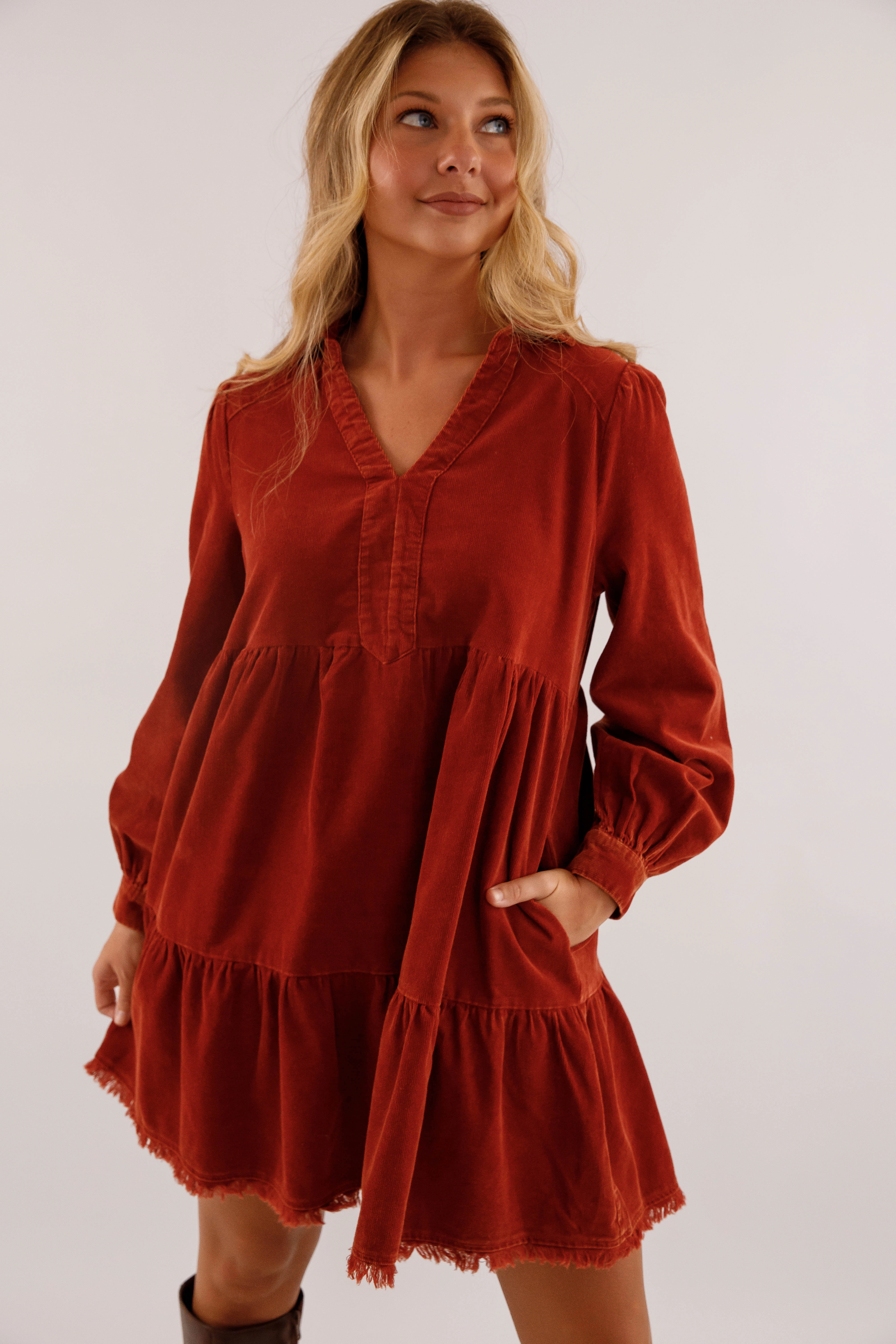 Cozy And Stylish Hope of It All Dress-Rust