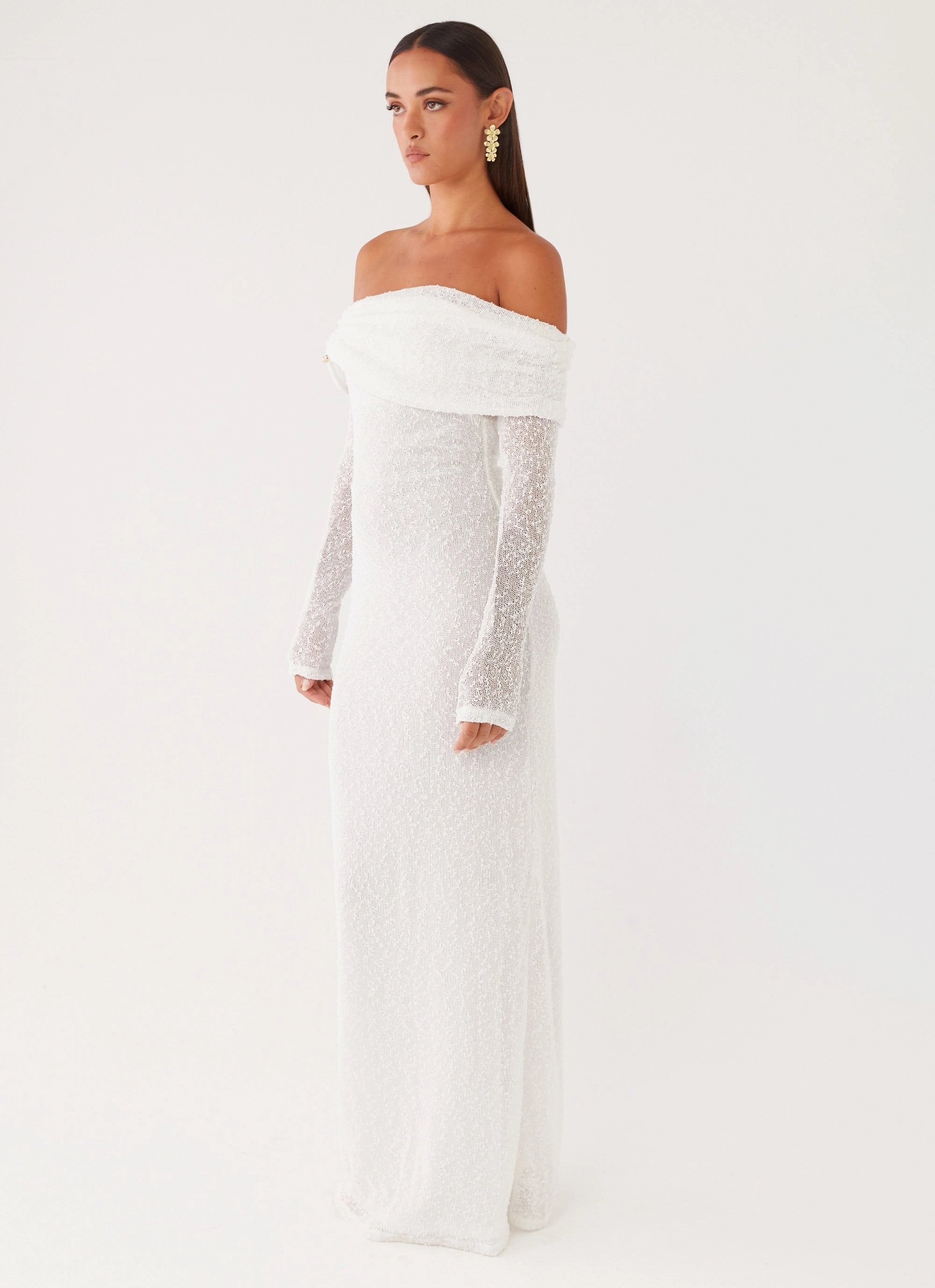 Flattering Style Fit Trendy midi dress Pollyanna Knit Hardware Maxi Dress - Ivory