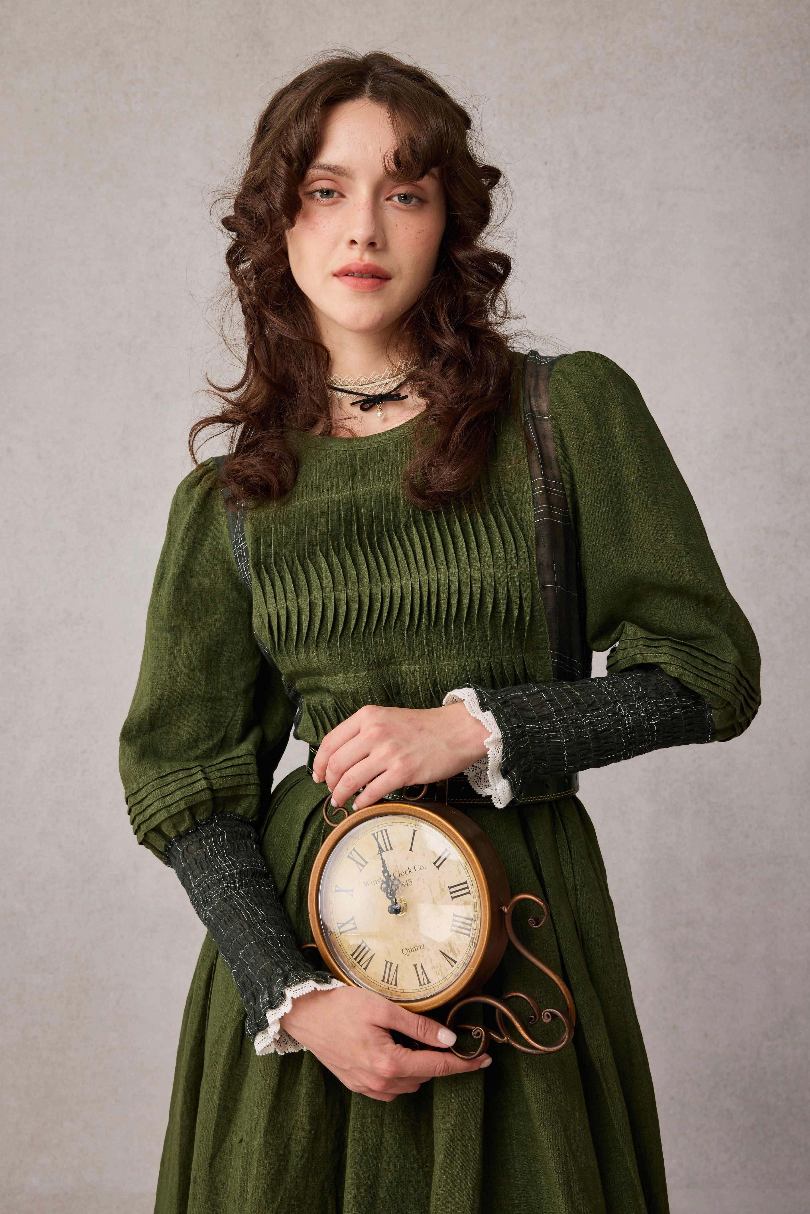 Eliana 15 | Pintucked Patchwork Linen Dress Temperature control YarnDyedFabric