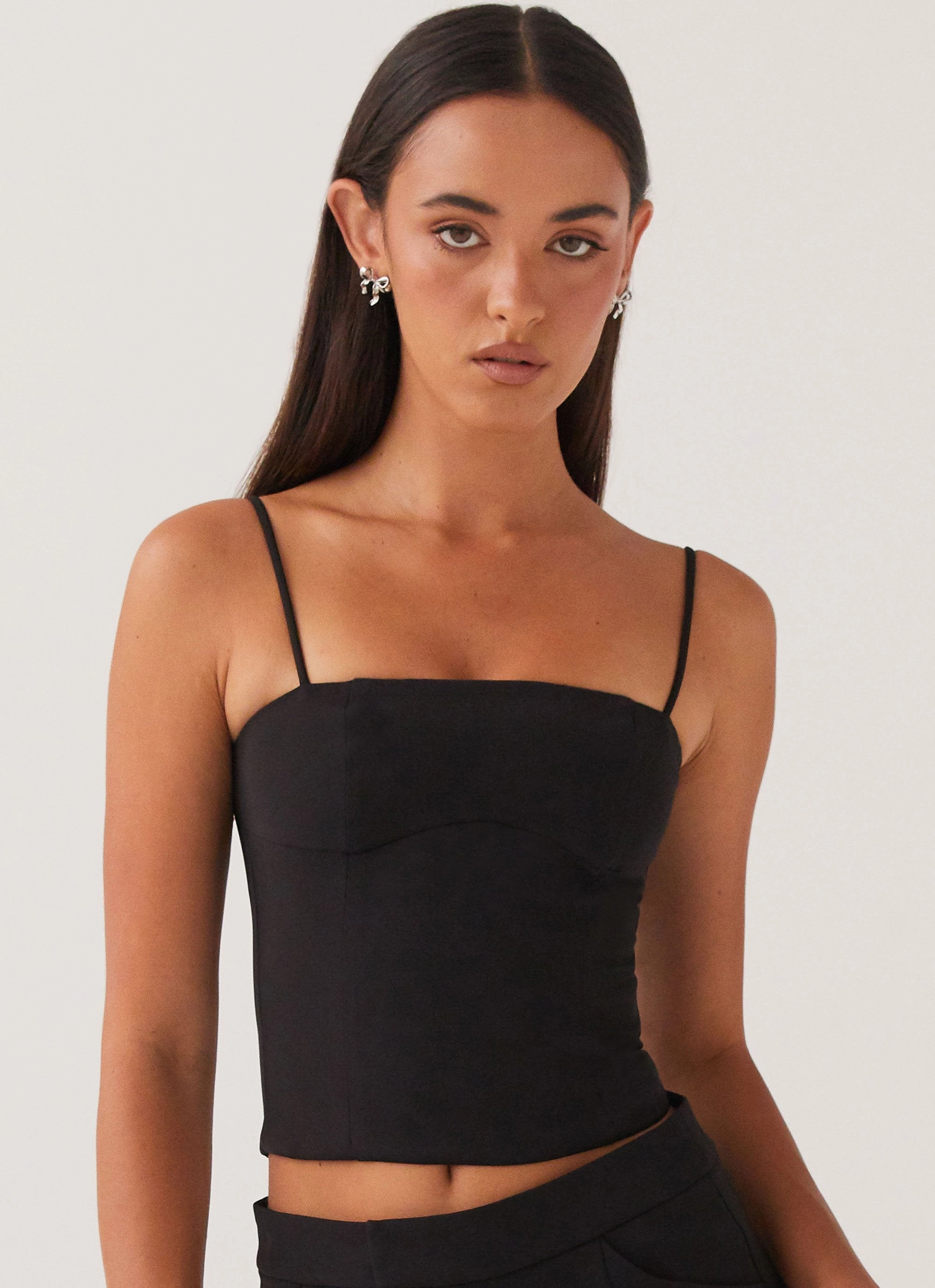 Eliana Crop Top - Black Smooth Zipper Integration