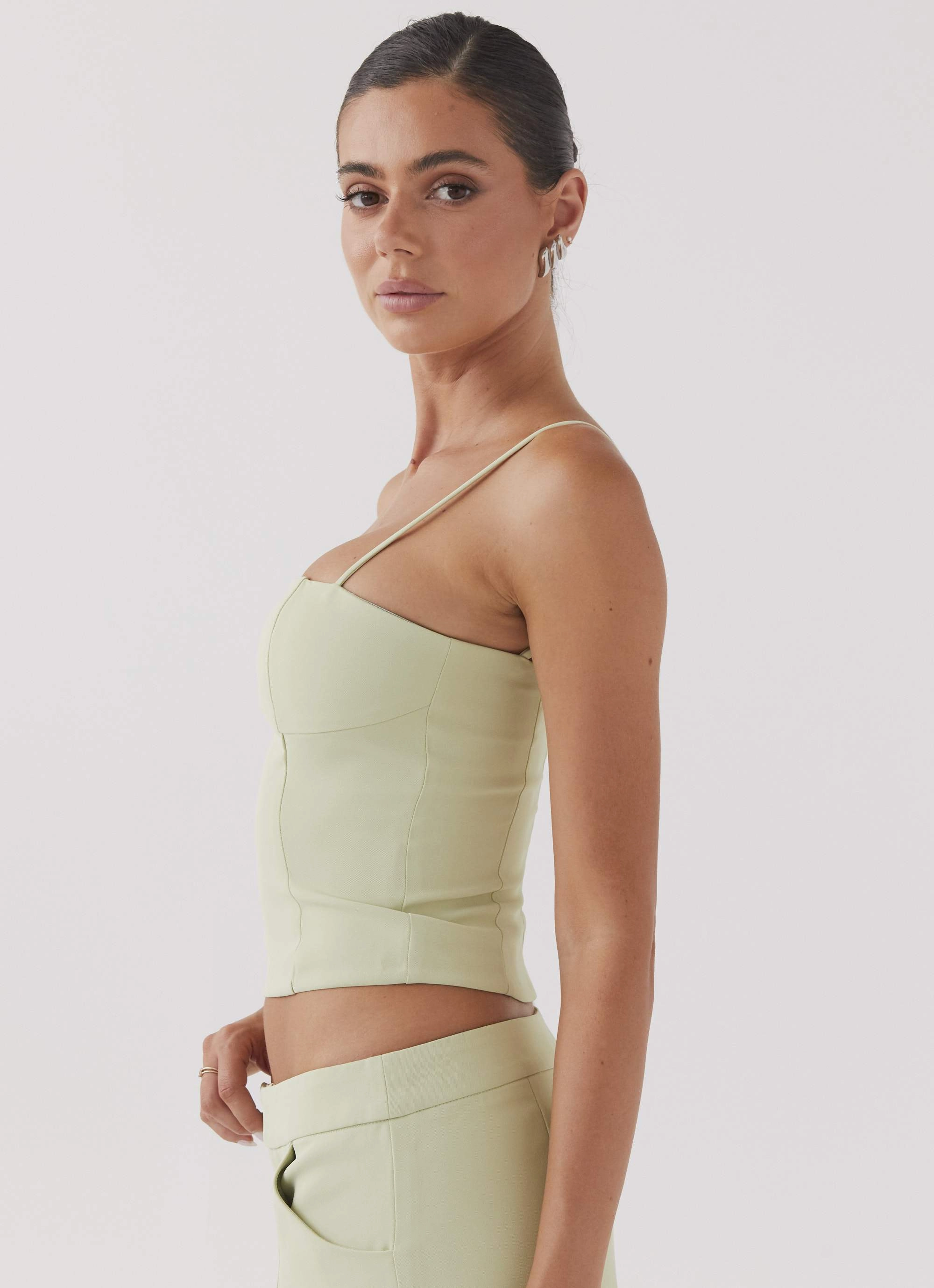 Double Chest Pocket FadeResistant Dye Eliana Crop Top - Green Zest