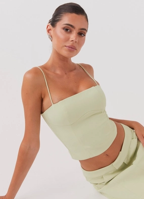 Roll Up Sleeve Design ReinforcedEdges Eliana Crop Top - Green Zest