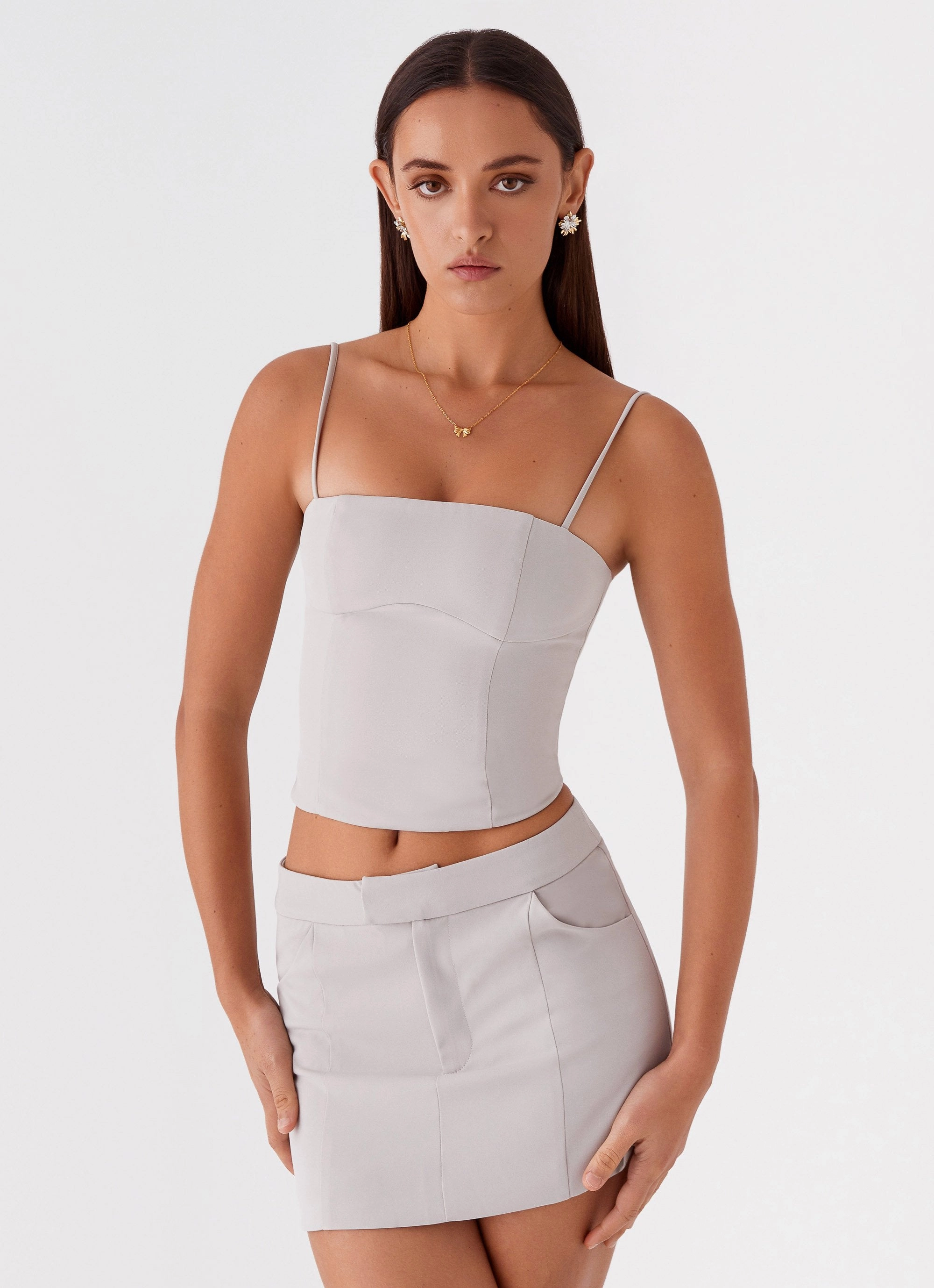 Eliana Suit Mini Skirt - Grey Durable Seam Construction Soft Material