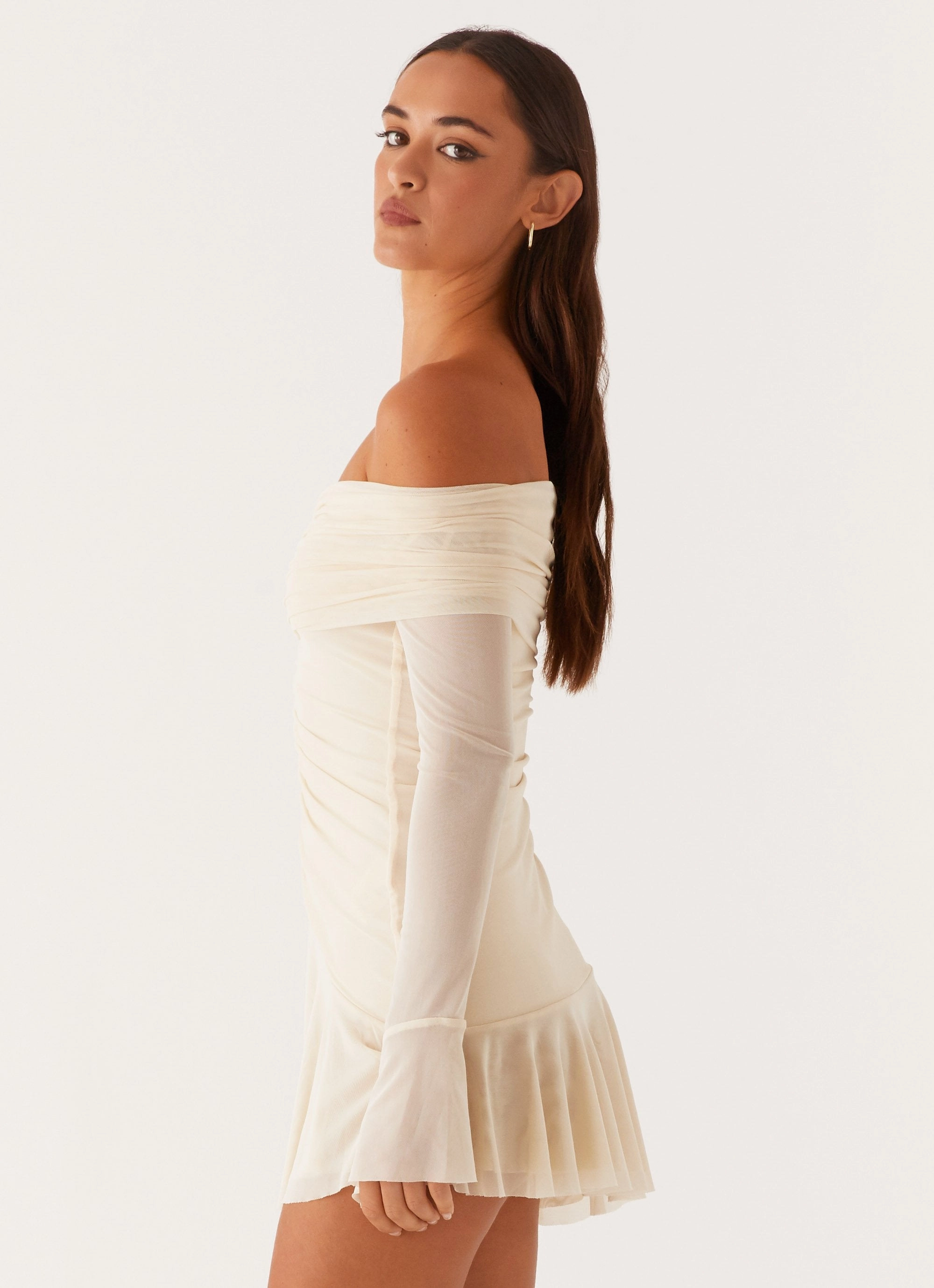 Ellis Ruched Mini Dress - Pastel Yellow Cinched-Waist Travel-friendly