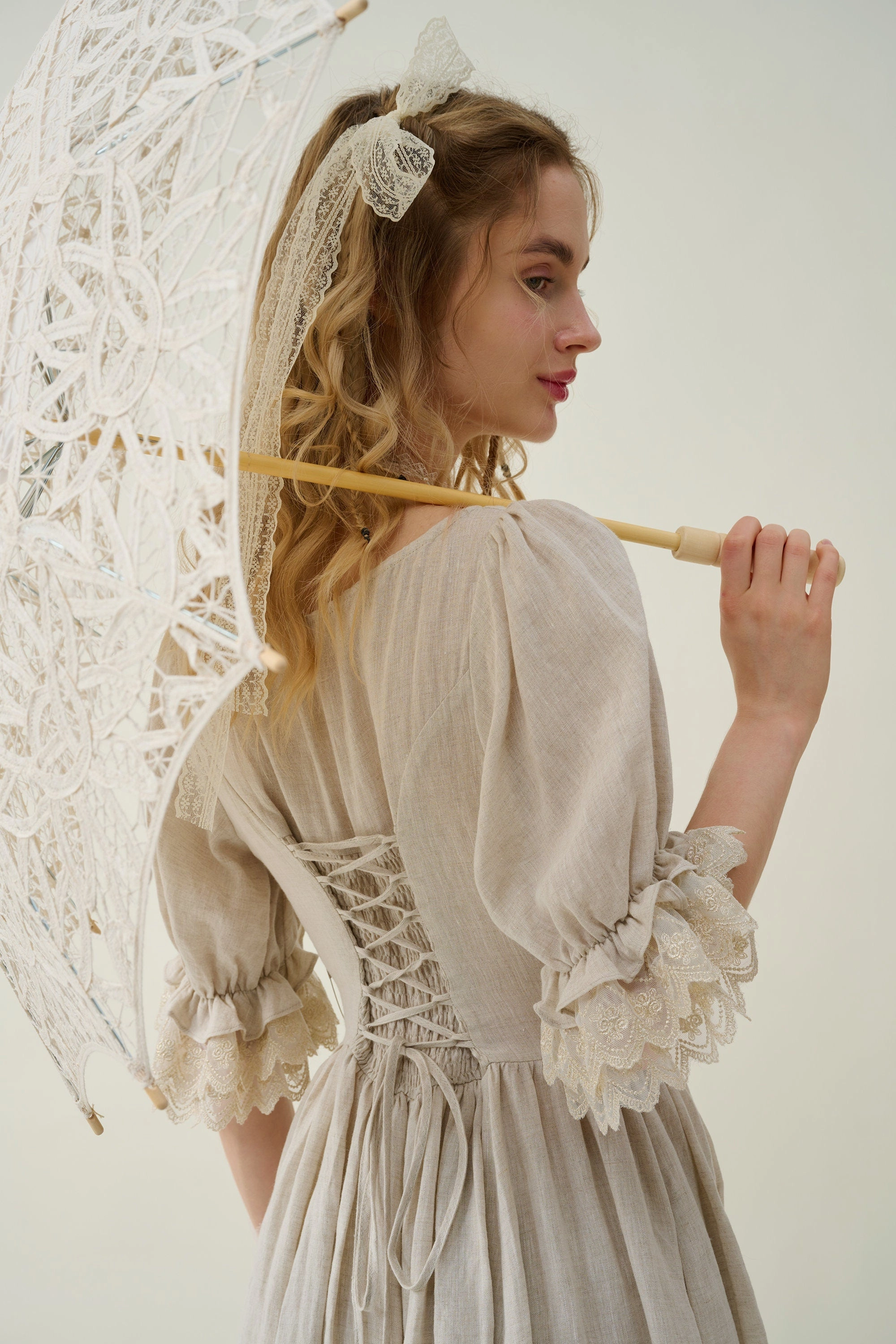 Breathable mesh Elowen 27 | Lace Linen dress gown ( 2 way to wear )