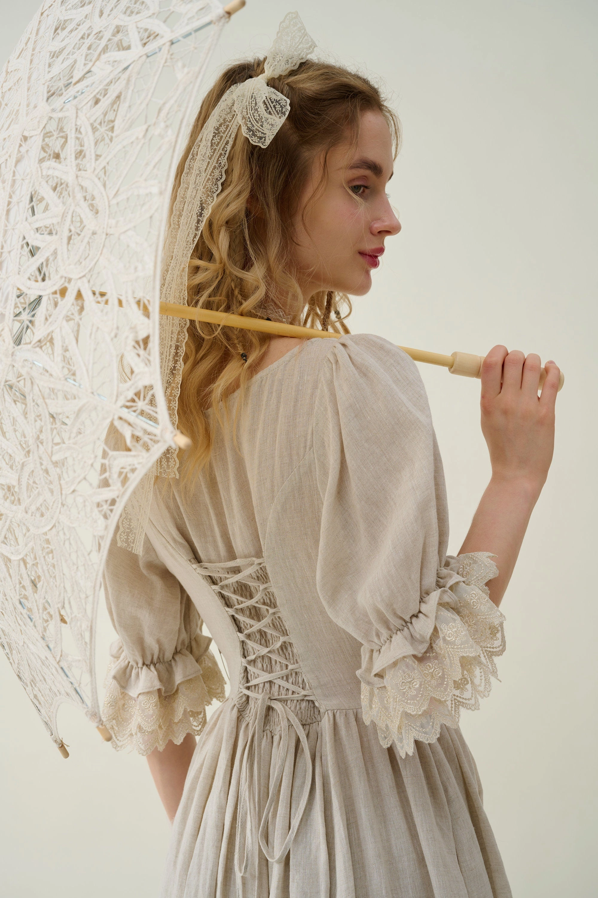 Utility Style Elowen 27 | Lace Linen dress gown ( 2 way to wear )
