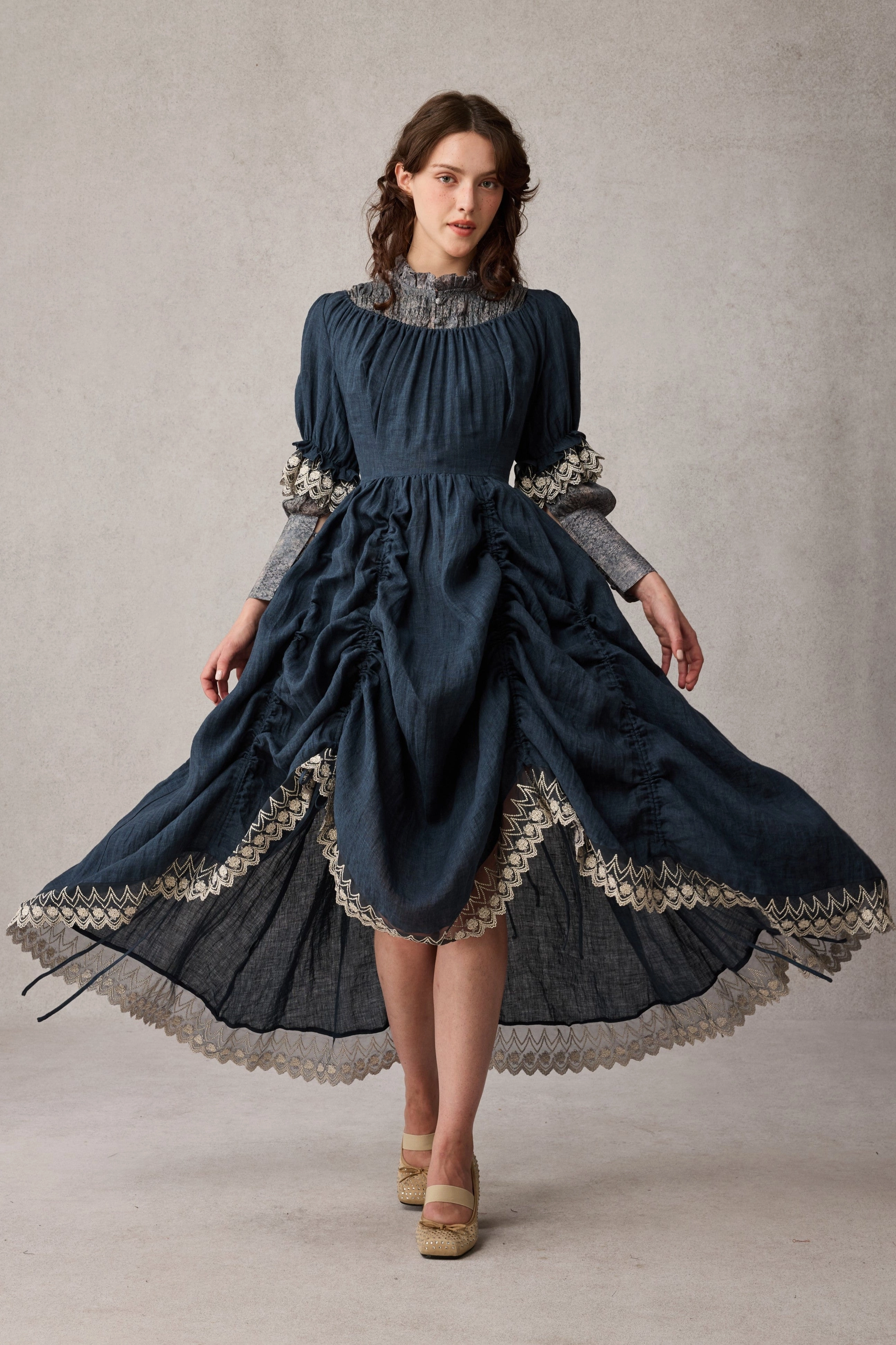 Elowen 27 | Lace Linen dress gown ( 2 way to wear ) OdorResistant Technology Knit Fabric Technology