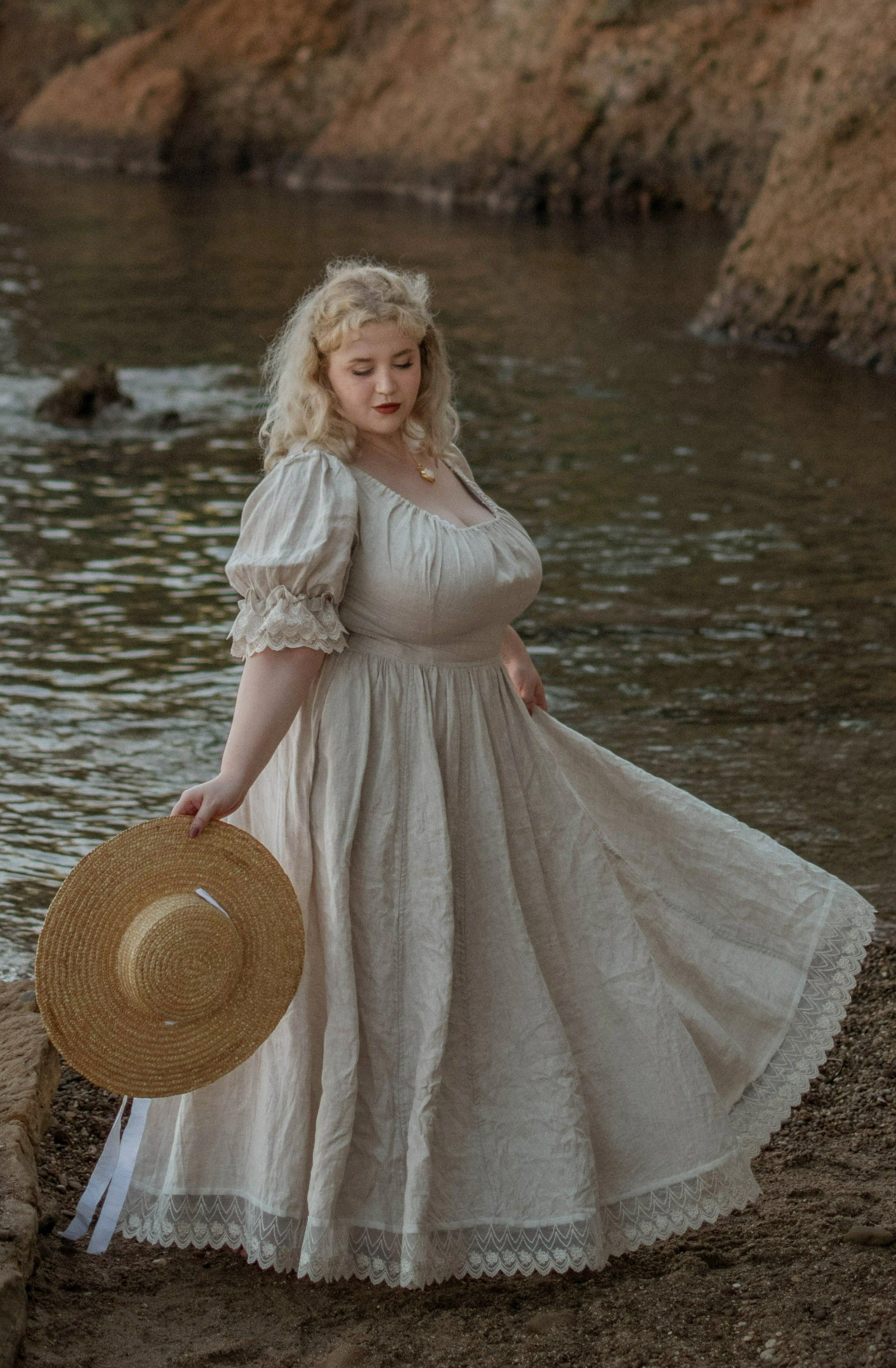 Elowen 27 | Lace Linen dress gown ( 2 way to wear ) Wrinkle Resistant Finish Stretch waistband
