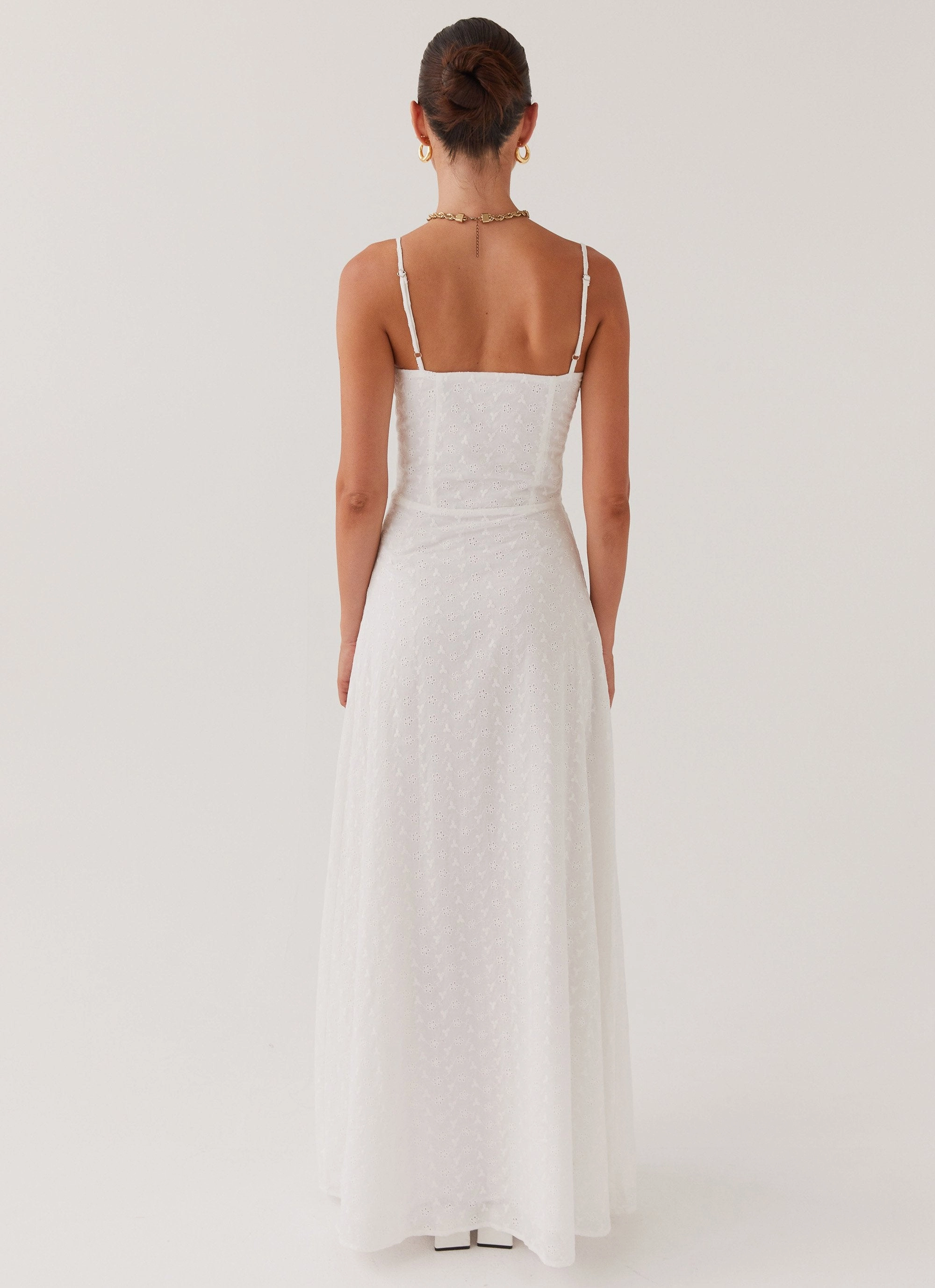 Elsie Broderie Maxi Dress - White Smart Casual High-waist