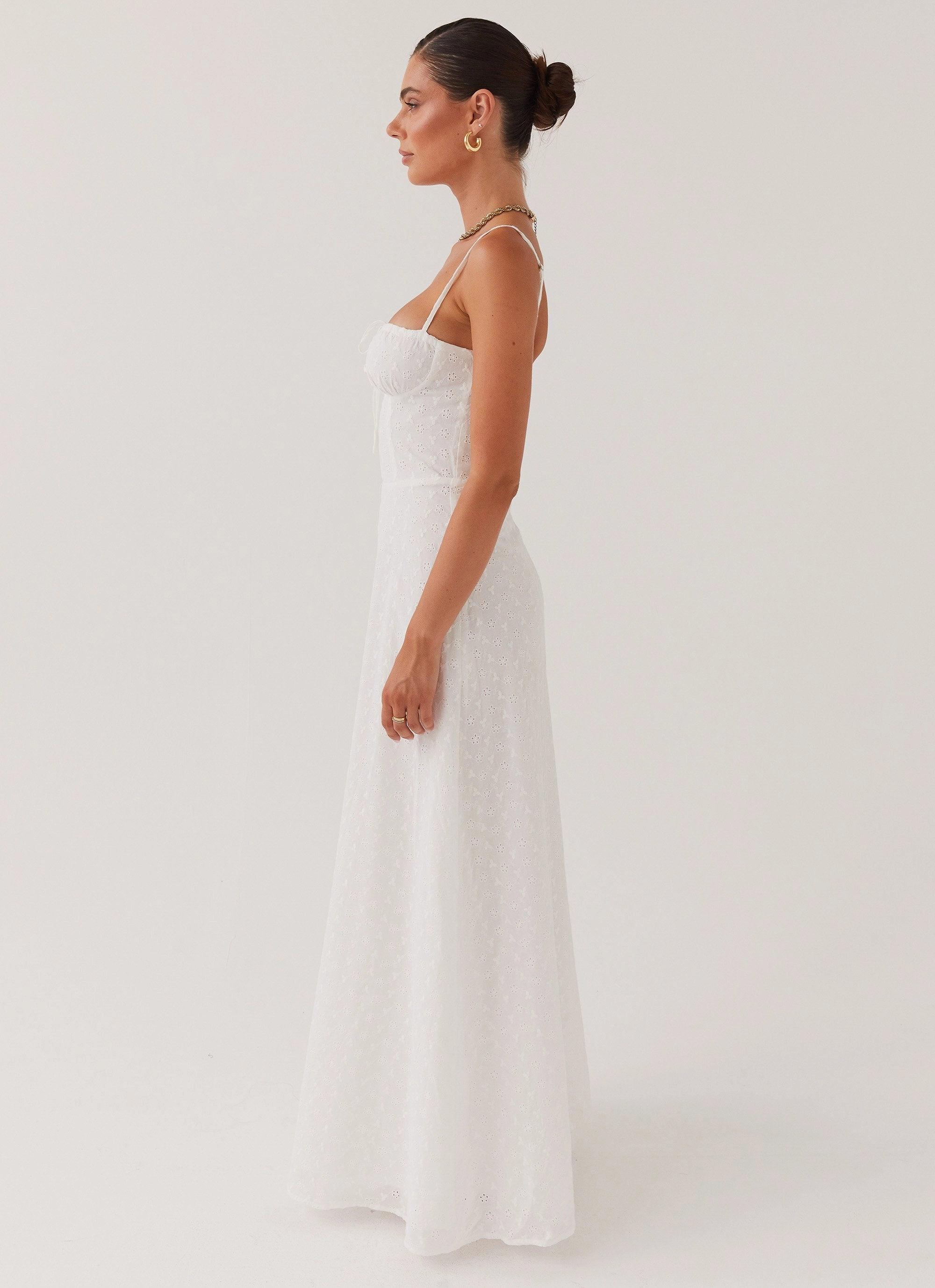 Empire Waist Elsie Broderie Maxi Dress - White