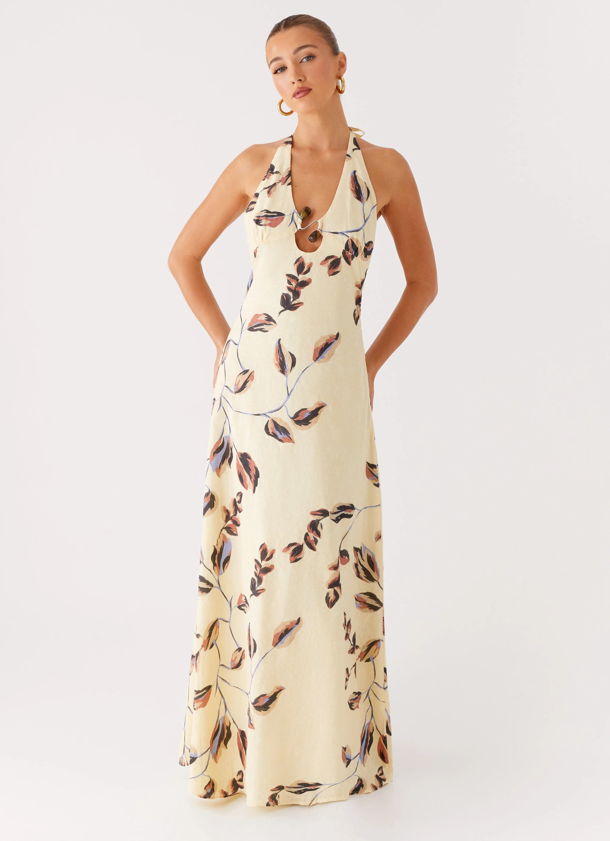 Polished Form Elvina Halter Neck Maxi Dress - Buttercream Bliss