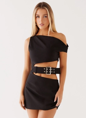 Elvira Belt Mini Dress - Black Soft-Lining