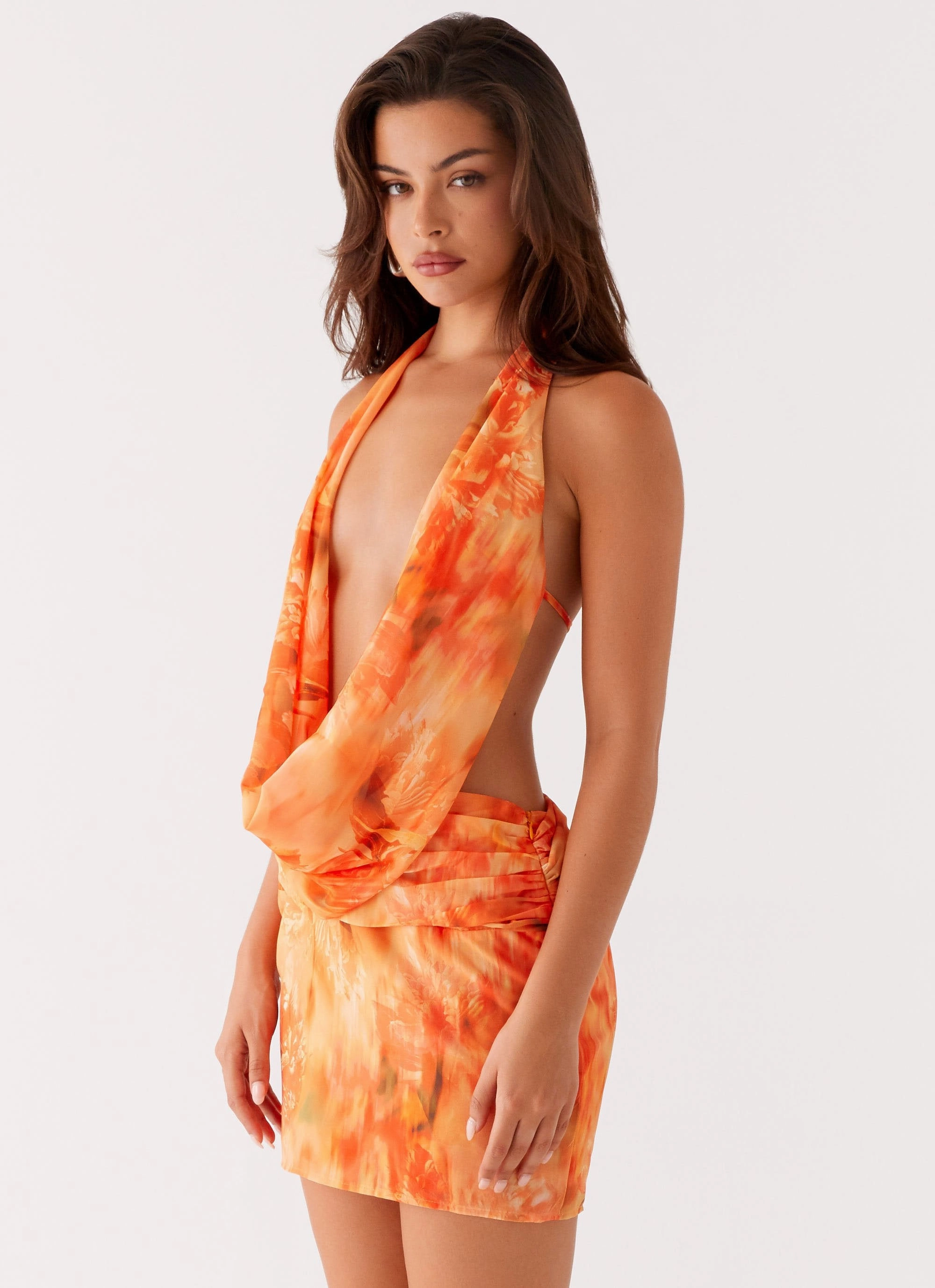 Calm Outfit Elysia Chiffon Mini Dress - Sunset Floral