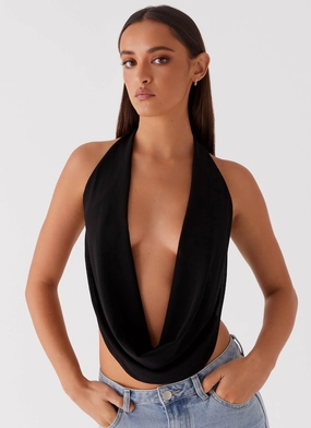 Elysia Chiffon Top - Black Low Profile Waistband Integration
