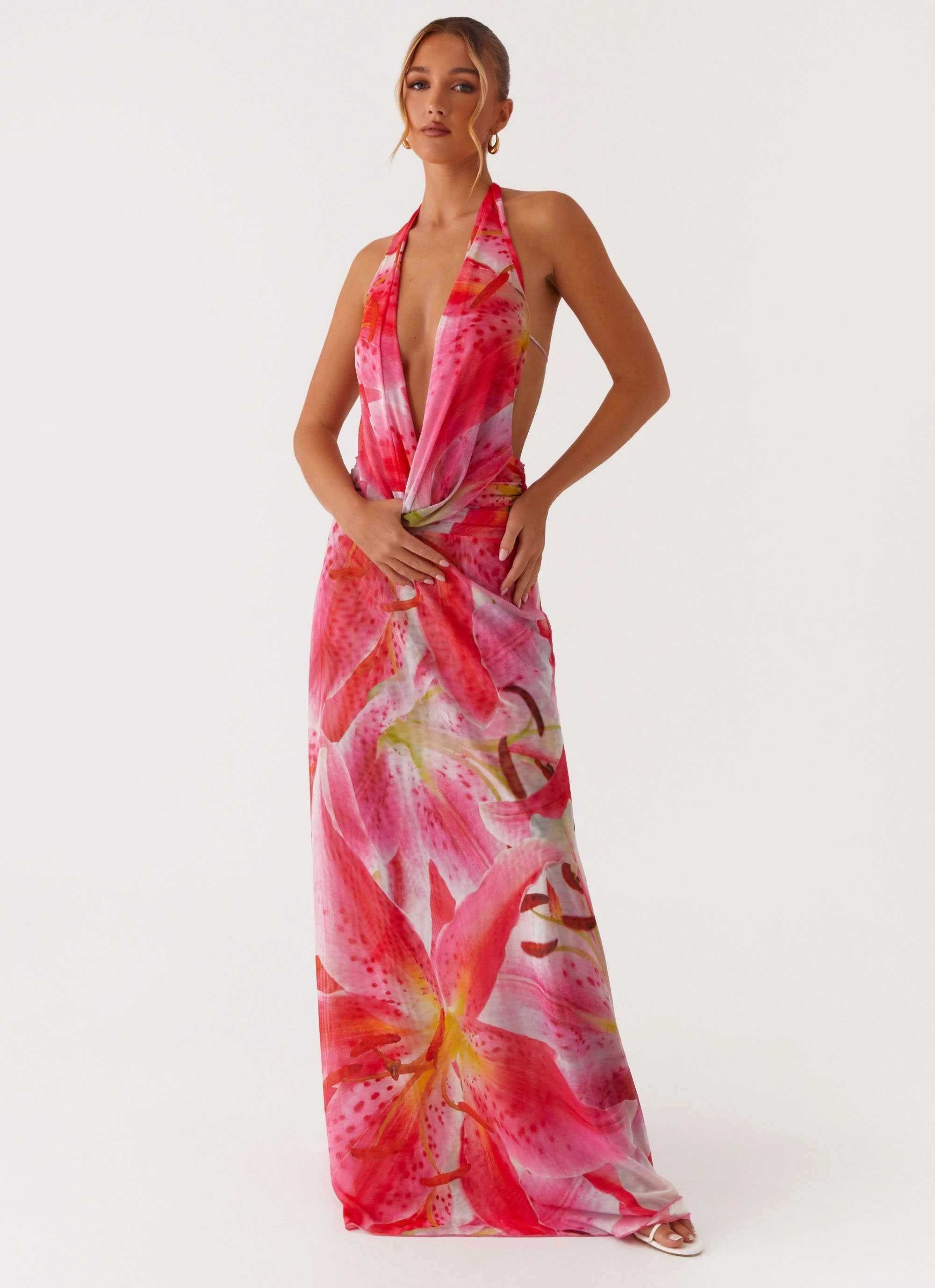 Elysia Mesh Maxi Dress - White Pink Lilly Gentle Motion Fashion Layers