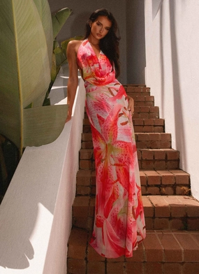 Sophisticated Design Elysia Mesh Maxi Dress - White Pink Lilly