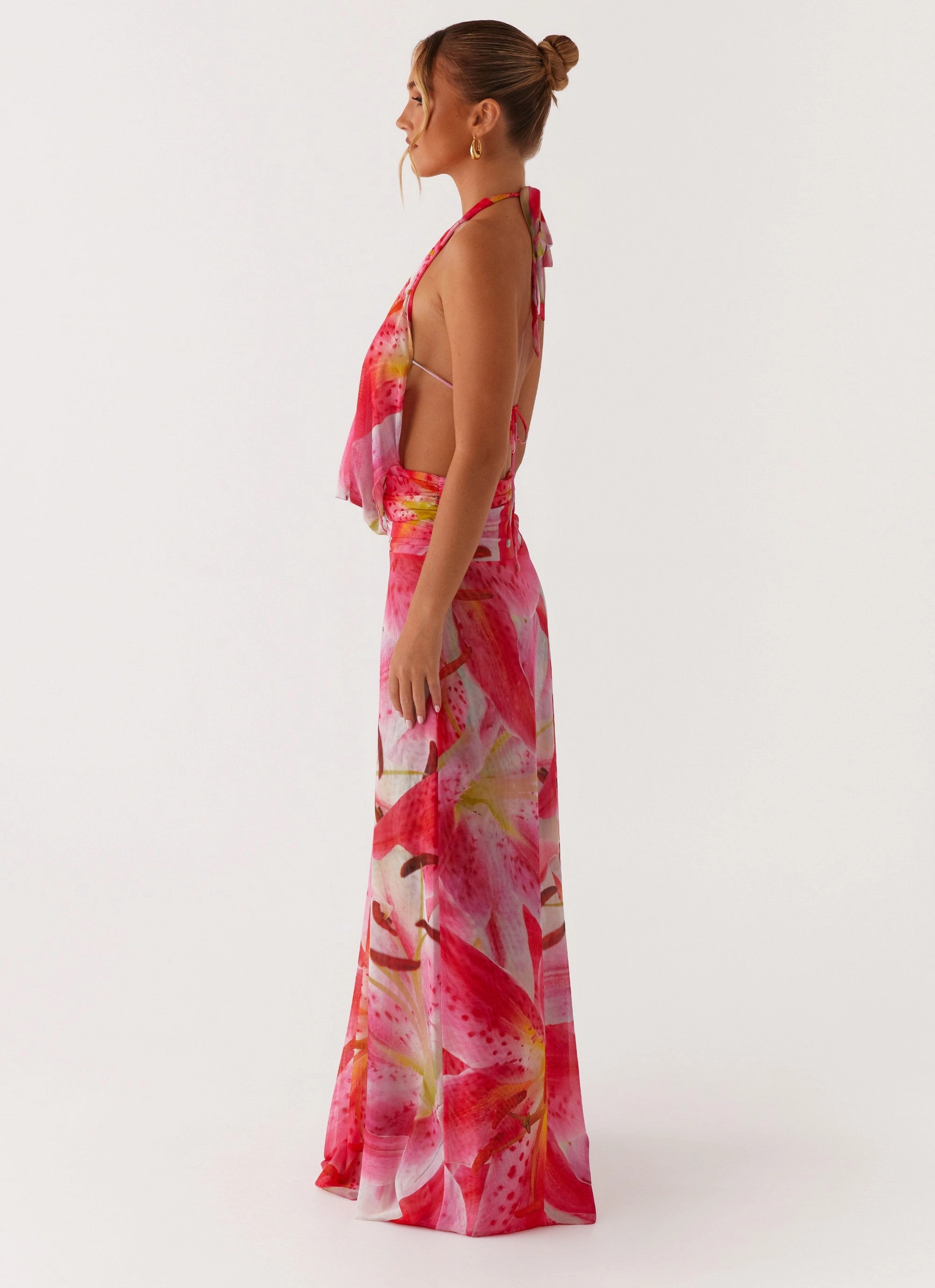 Daily Comfort Slim-fit Elysia Mesh Maxi Dress - White Pink Lilly