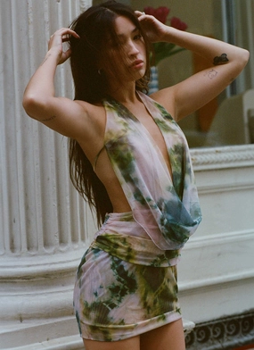Elysia Mesh Mini Dress - Rainforest Sophisticated and Relaxed Stylish Waistband