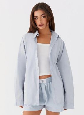 Emelda Long Sleeve Shirt - Blue Quick Release Buckle HoodedStyle