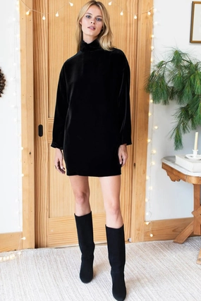 Emerson Fry Edie Black Velvet Dress Classic Comfort Fall Fashion