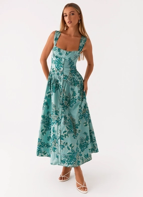 Deep Hue Emmalina Midi Dress - Cloud Nine Floral