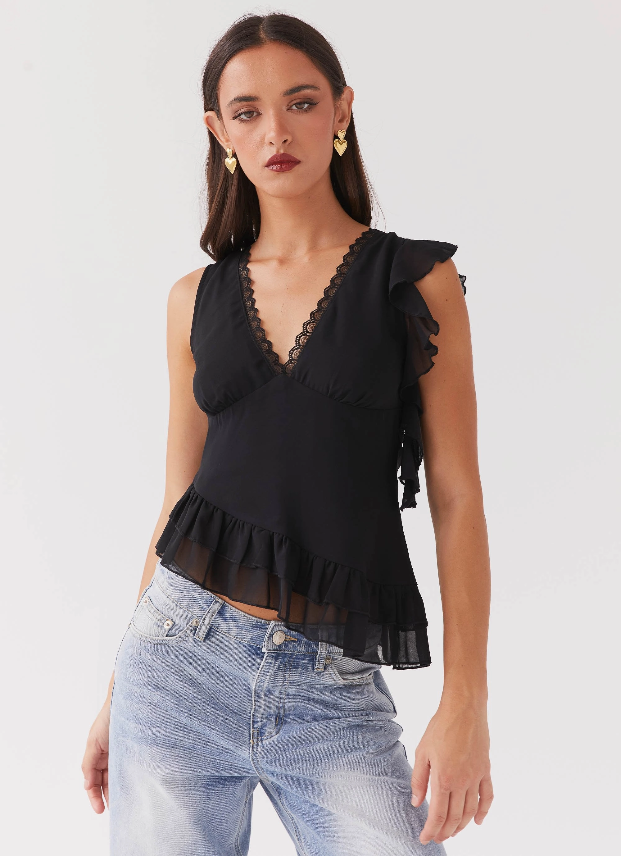 Empress Frill Trim Top - Black OdorControlTreatment Hooded style