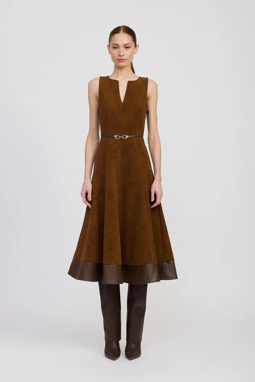 En Saison Eloise Midi Dress Brown Chill Comfort Light Volume