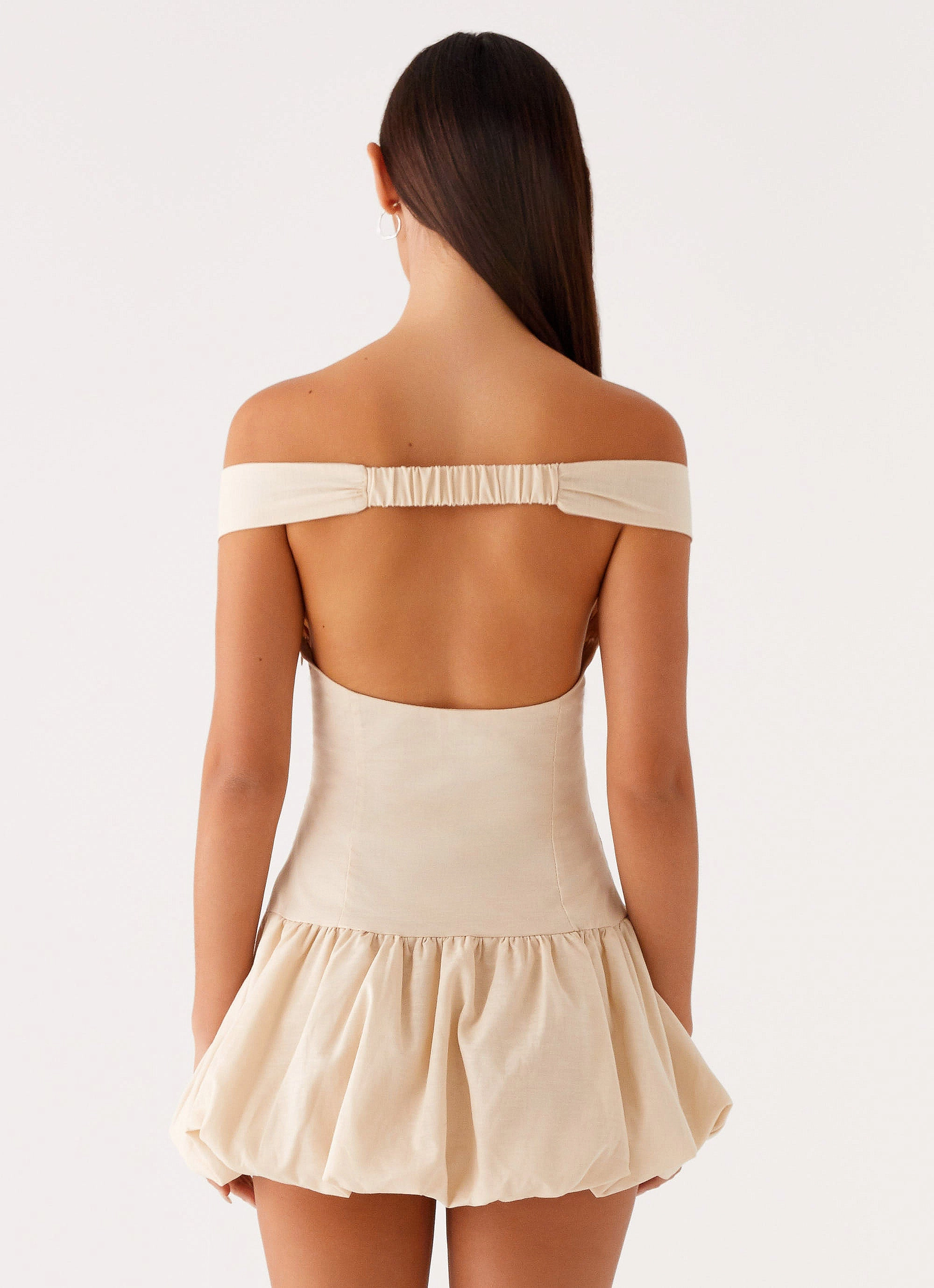 Endless Romance Off Shoulder Mini Dress - Butter Buckle-Detail