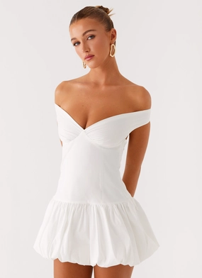 Endless Romance Off Shoulder Mini Dress - White Compressible Luxe Comfort