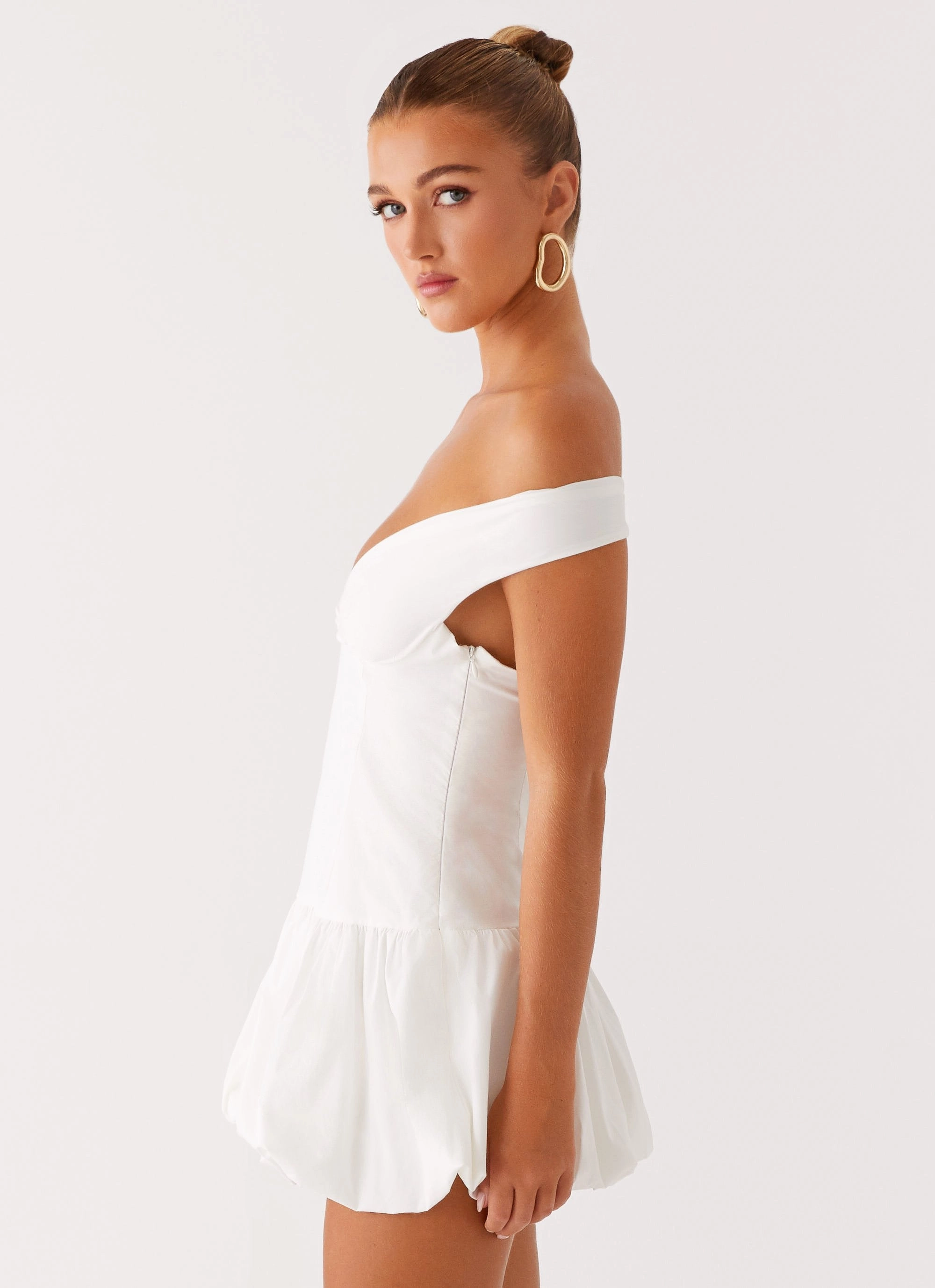 Wrinkle-Free-Finish Urban Cool Endless Romance Off Shoulder Mini Dress - White