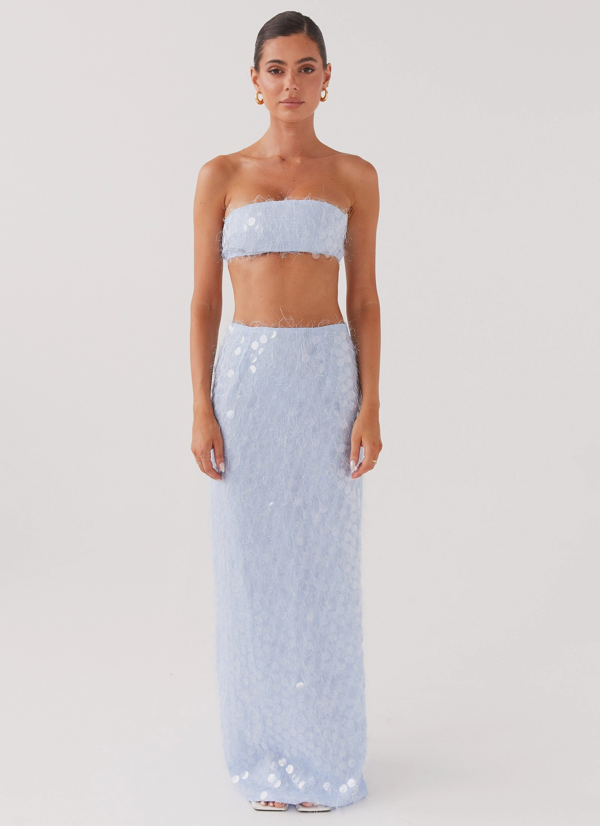 Kyleigh Textured Sequin Maxi Skirt - Lavender Mist Weatherproof Zipper