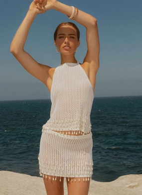 Reflective Trim Scorpio Crochet Halter Top - Ivory