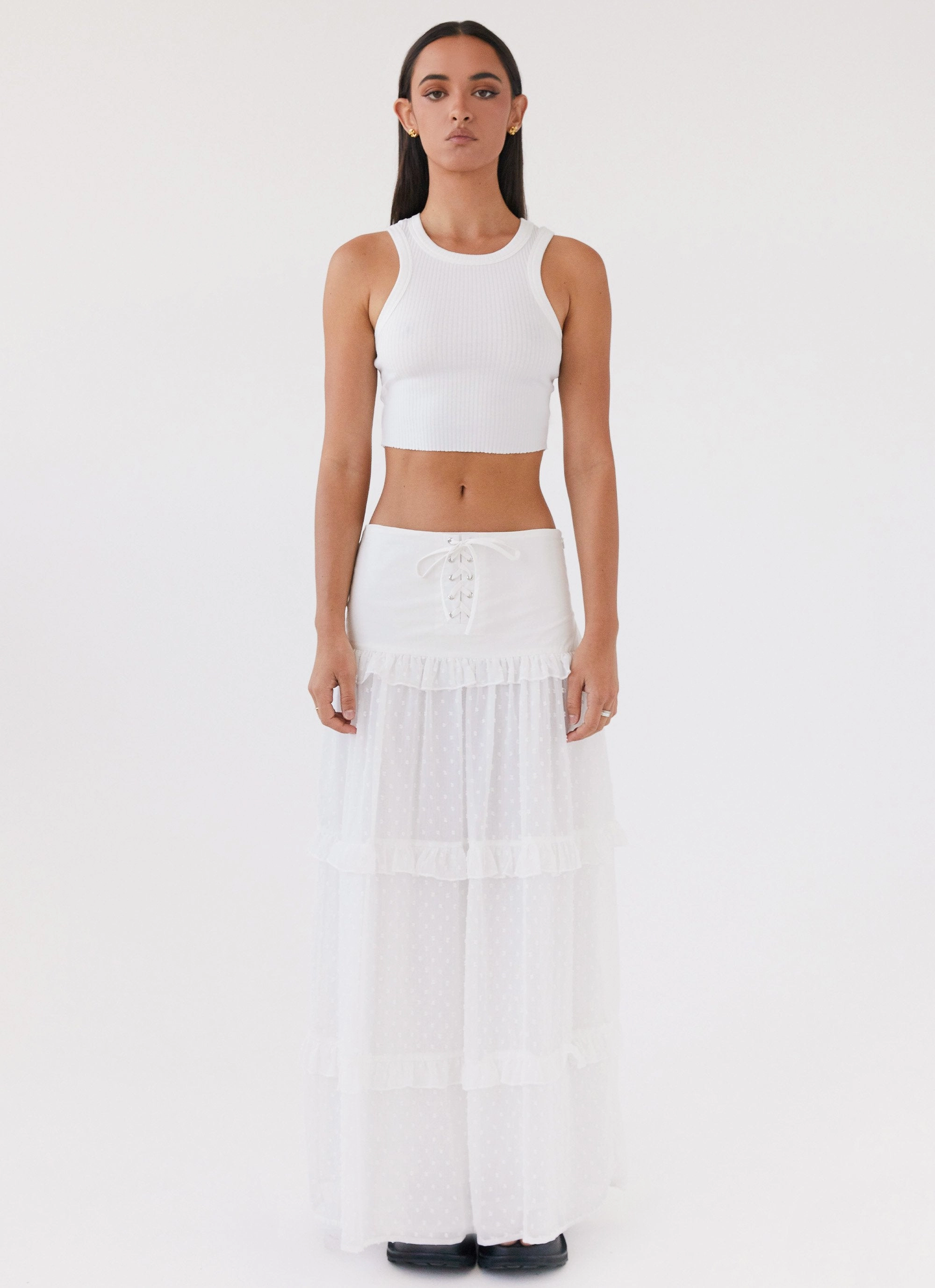 Comfy Feel Stretch Panels Esmeralda Maxi Skirt - White