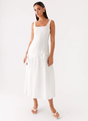 Esmerelda Midi Dress - White Sculpted Detail