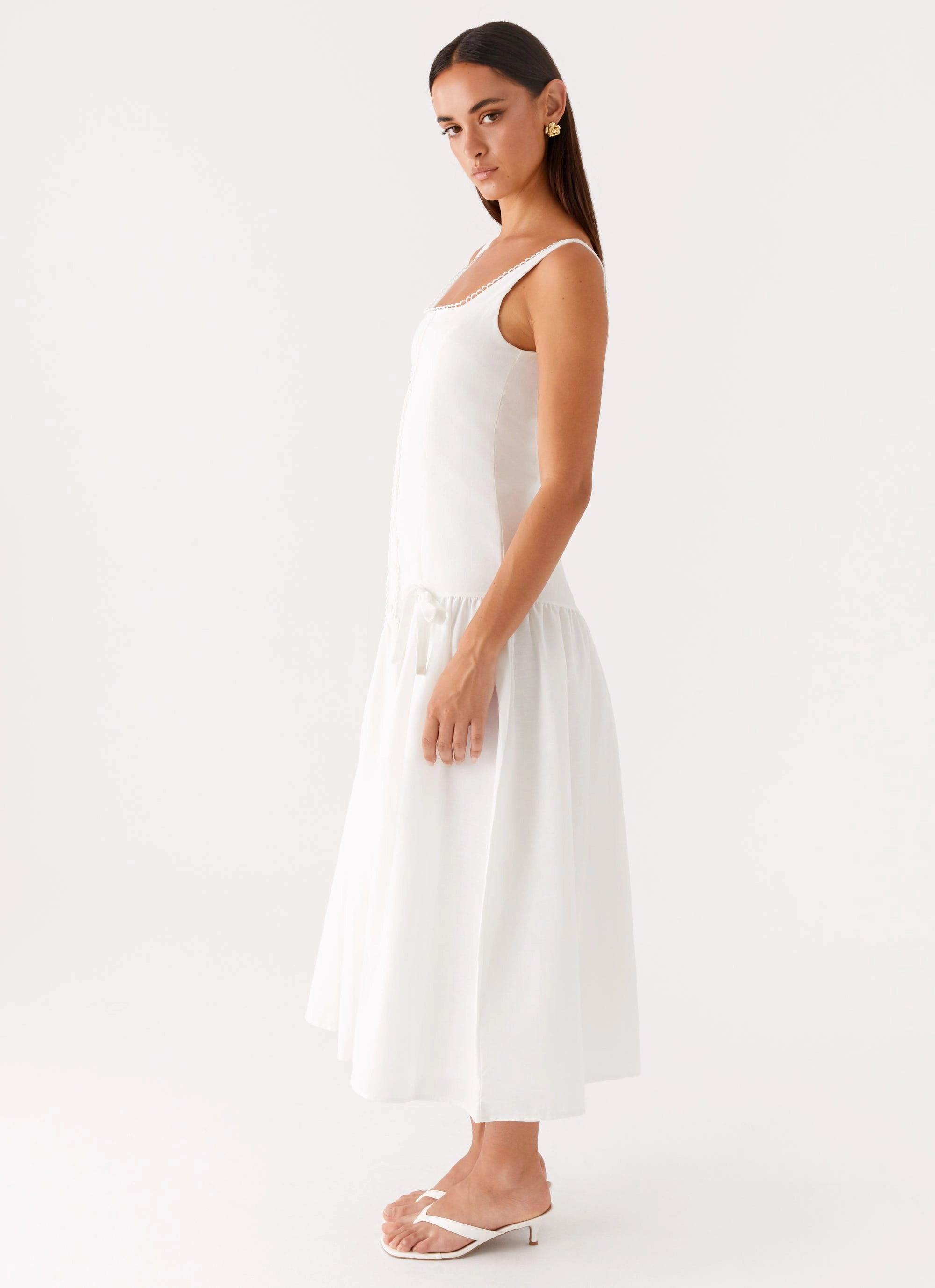 Esmerelda Midi Dress - White Perfect Fit Drapey Fabric