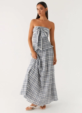 Malia Shirred Maxi Dress - Blue Grey Check Layer Base