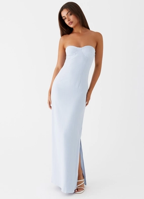 Flowing Texture Esra Linen Strapless Maxi Dress - Blue