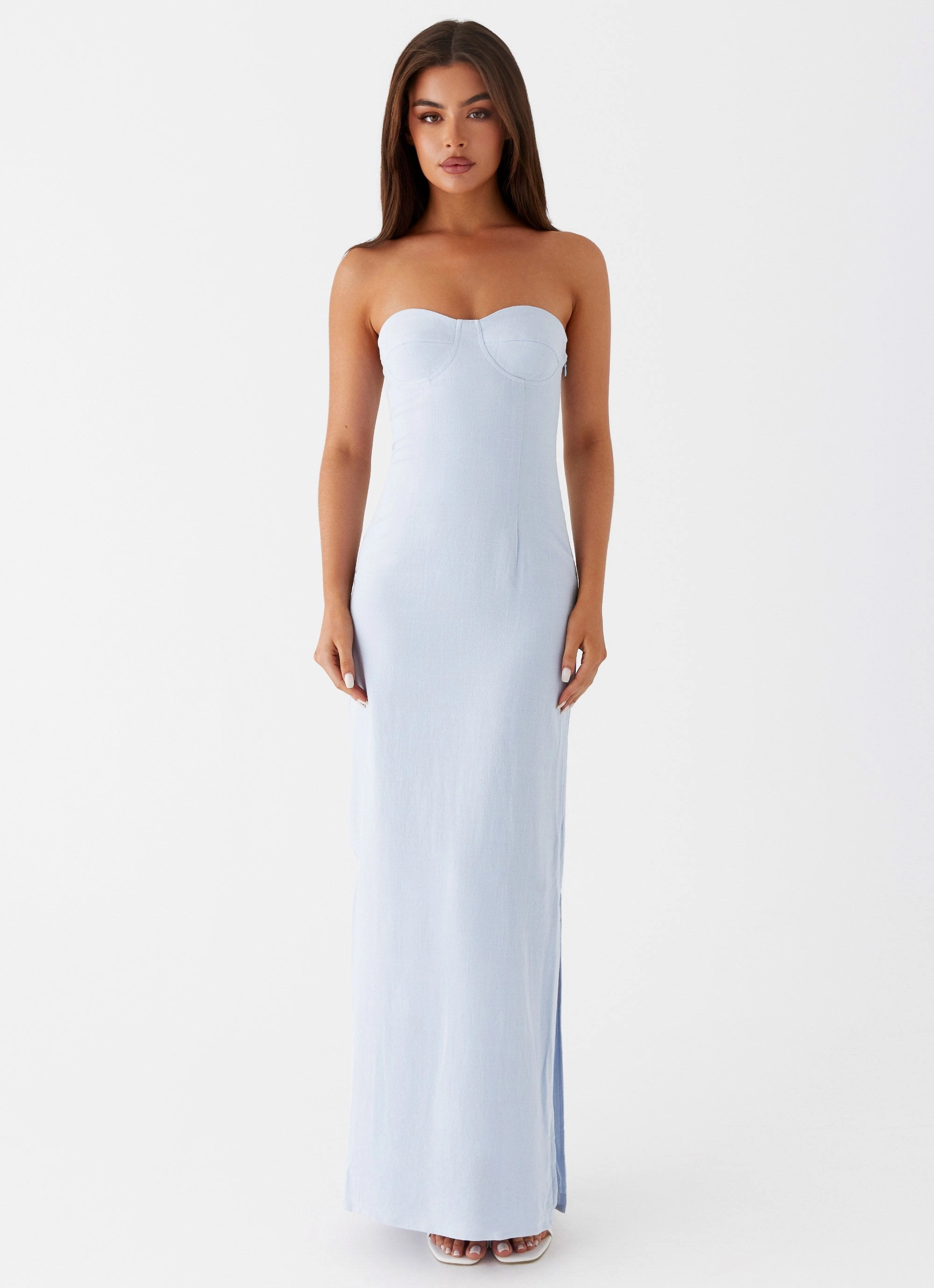 Feel Good Esra Linen Strapless Maxi Dress - Blue