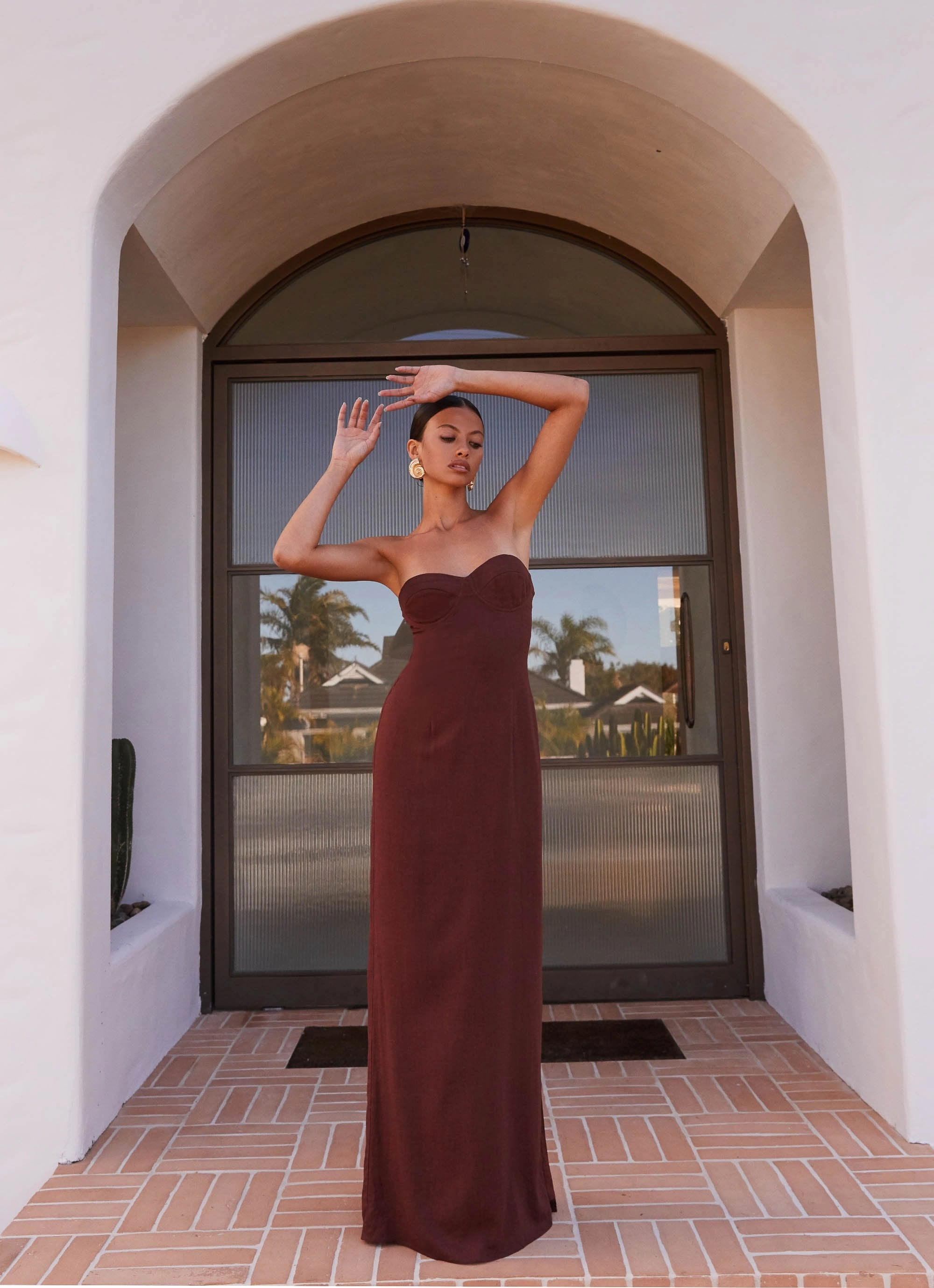 Esra Strapless Maxi Dress - Chocolate Empire Waist